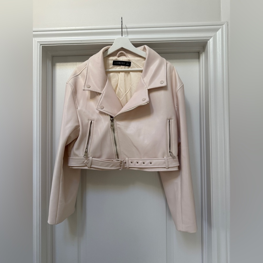 Lioness Oversized Beige Faux Leather Jacket